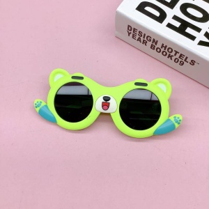 Ochelari de soare pentru copii, unisex, model cu ursulet prietenos, tematica teddy the friendly buddy, marime universala, verde deschis - Img 4