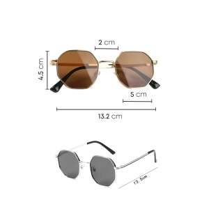 Ochelari de soare pentru copii, unisex, model fashion cu rama metalica, marime universala, maro - Img 4
