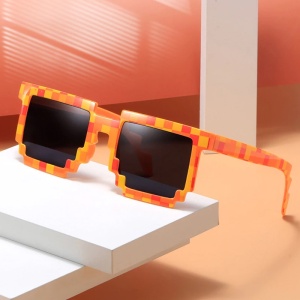 Ochelari de soare pentru copii, unisex, model pixelat, tematica cool gamer, marime universala, portocalii - Img 4