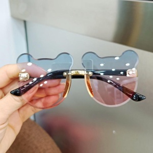 Ochelari de soare pentru copii, unisex, model ursulet, gradient, marime universala, albastri cu rosu - Img 2