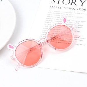 Ochelari de soare pentru copii, unisex, model vesel cu accesorii urechiuse, marime universala, roz - Img 2