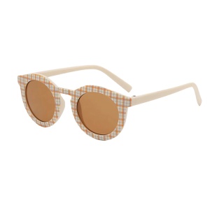 Ochelari de soare pentru copii, unisex, model vintage, rama cu imprimeu, tematica fashion summer, marime universala, bej