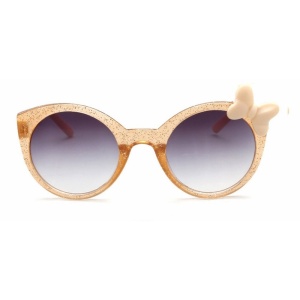 Ochelari de soare pentru fetite, model cu rama semitransparenta accesorizata cu fundita chic, tematica glitter summer, marime universala, champagne - Img 2