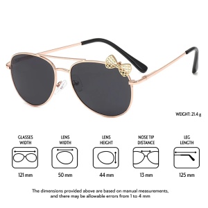 Ochelari de soare pentru fetite, model delicat accesorizat cu fundita, tematica mica printesa, marime universala, negri - Img 4