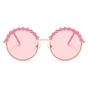 Ochelari de soare pentru fetite, model rotund accesorizat cu floricele, tematica glamour summer, marime universala, roz - Img 2