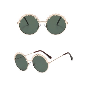 Ochelari de soare pentru fetite, model rotund accesorizat cu floricele, tematica glamour summer, marime universala, aurii - Img 3