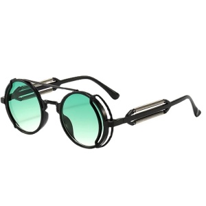 Ochelari de soare unisex, model rotund cu rama speciala, tematica steampunk summer dream, marime universala, verde degrade