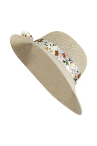 Palarie de dama, model elegant, accesorizat cu funda delicata imprimeu floral, tematica fashion summer, marime universala, bej - Img 4