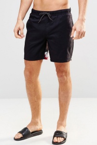 Pantaloni scurti de baie tip sort, barbati, imprimeu pug haios, model cool animal summer, uscare rapida, negru - Img 2