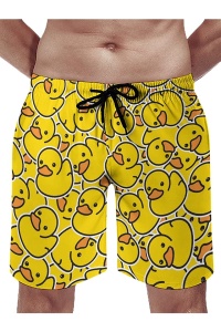 Pantaloni scurti de baie tip sort, barbati, imprimeu ratusca jucausa crazy duck, uscare rapida, galben