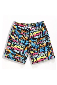 Pantaloni scurti de baie tip sort, barbati, model beach party, imprimeu summer surf, buzunar cu scai, uscare rapida, multicolor - Img 3