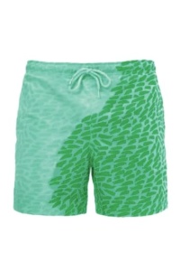 Pantaloni scurti de baie tip sort, barbati, verde, cameleon, imprimeu geometric abstract, uscare rapida