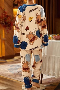 Pijama dama, set 2 piese, bluza maneca lunga si pantaloni lungi, model pufos si calduros, tematica I love bears, albastra - Img 2