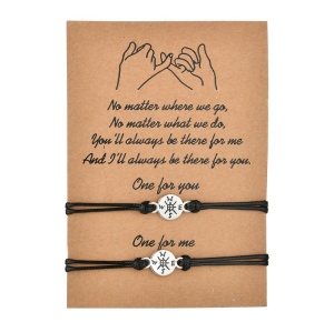 Set 2 bratari cuplu pinky promise, pandativ busola argintie, reglabile, din sfoara, negre