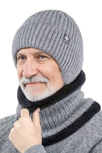 Set doua piese, caciula barbati cu fular asortat, model clasic calduros cu prelungire la urechi, tematica easy winter, marime universala, gri