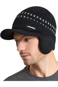 Set doua piese, caciula barbati cu fular asortat, model cu cozoroc si acoperitori pentru urechi, calduros, tematica urban style, marime universala, neagra - Img 4