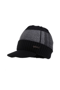 Set doua piese, caciula tip sapca pentru barbati cu imprimeu texturat si cozoroc curbat, fular asortat, captuseala pufoasa si calduroasa, model sport style, marime universala, negru - Img 3