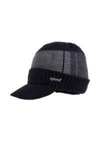 Set doua piese, caciula tip sapca pentru barbati cu imprimeu texturat si cozoroc curbat, fular asortat, captuseala pufoasa si calduroasa, model sport style, marime universala, albastru navy - Img 3