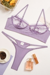 Set lenjerie sexy 2 piese cu dantela, sutien mov - Img 4