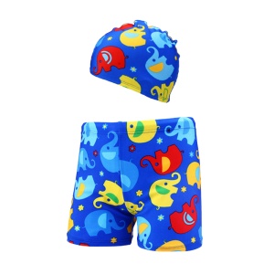 Set pantaloni de baie pentru baieti cu casca asortata, tematica lumea acvatica, model familie fericita de elti, multicolor