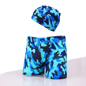 Set pantaloni de baie pentru baieti cu casca asortata, tematica lumea acvatica, model camuflaj abstract water sea symphony, turcoaz multicolor - Img 3