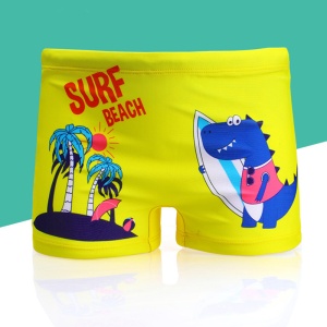 Set pantaloni de baie pentru baieti cu casca asortata, tematica petrecere pe plaja, model dino surf beach, galbeni - Img 4