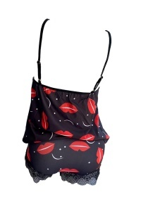 Set pijama, haine de stat in casa sexy cu dantela, 2 piese, negru - Img 2