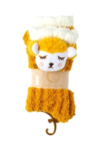 Sosete dama, calduroase, moi, accesorizate, model sleepy face, marime universala, galbene