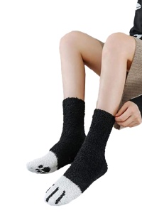 Sosete dama, calduroase, moi, cu imprimeu labuta de pisica, marime 36-42, negre