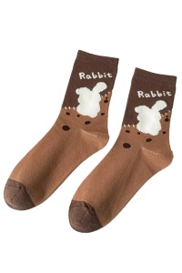Sosete dama, model chic si delicat, cu imprimeu iepurasi, tematica I love rabbits, marime 38 – 42, coffee