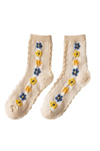 Sosete dama, model fashion si versatil cu flori, tematica I love spring, marime 38 – 42, bej