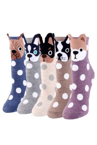 Sosete dama, set 5 perechi, model haios cu buline si animalute, tematica I love animals, marime 38 – 42, multicolore