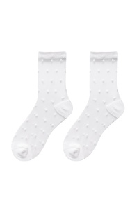 Sosete dama, transparente, delicate, calcai si varf intarit, cu imprimeu, marime 36-42, albe
