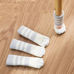 Sosete pentru mobila, protectie pentru picioarele scaunelor, model tip husa anti zgariere cu labute de pisica, tematica cozy home, marime universala, gri - Img 2