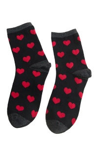 Sosete trendy, model peste glezna, imprimeu grafic cu inimioare, tematica magic heart, marime 36-42, unisex, negre