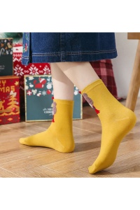 Sosete unisex, calduroase, moi si fine, cu imprimeu tematica de Craciun, marime 36-42, galbene cu ursulet - Img 4