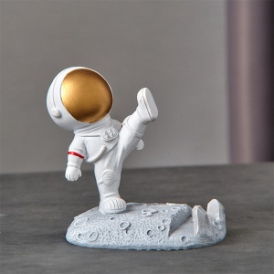 Suport creativ pentru telefonul mobil, pentru birou, model astronaut, tematica kung-fu martial artist in space, auriu - Img 2