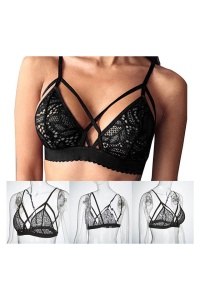 Sutien dama, bretele decorative, model floral, negru - Img 2