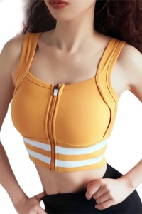 Vesta fitness dama din spandex, efect de sauna, cu fermoar, galbena