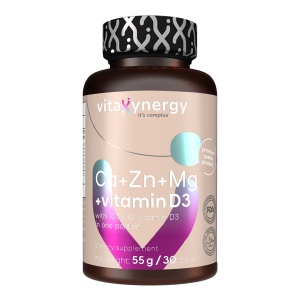 VITAXYNERGY CA+ZN+MG+VITAMIN D3 30 Tablete - Supliment Nutritiv pentru Sanatatea Oaselor, Imunitate si Energie, Aprobat de Ministerul Sanatatii, Certificat FDA, GMP, Halal