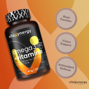 VITAXYNERGY Omega 3 + Vitamina E - 30 Capsule Moi pentru Sanatatea Inimii, Creierului si Vederii, Aprobat de Ministerul Sanatatii, Certificat FDA, GMP, Halal - Img 3