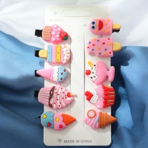 Accesorii de par tip agrafe, set 10 bucati, accesorizate cu personaje haioase, model vesel si versatil, tematica puterea culorilor, roz deschis multicolor - Img 3