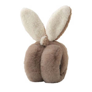 Acoperitori pentru urechi, protectie impotriva frigului, model casti pufoase cu urechi lungi de iepuras, pliabile, tematica happy bunny, marime universala, maro