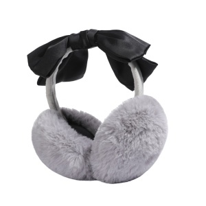 Acoperitori pentru urechi, protectie impotriva frigului, model casti dama cu funda eleganta supradimensionata, tematica fashion winter, marime universala, gri