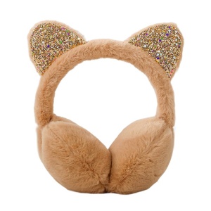 Acoperitori pentru urechi, protectie impotriva frigului, model casti dama pufoase, tematica fancy winter cat, marime universala, maro