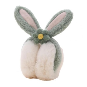 Acoperitori pentru urechi, protectie impotriva frigului, model casti dama cu urechiuse de iepuras si fundita, tematica flower bunny, marime universala, verzi - Img 3