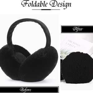 Acoperitori pentru urechi, protectie impotriva frigului, model casti dama clasice, calduroase si pufoase, pliabile, tematica fluffy winter, marime universala, negre - Img 4