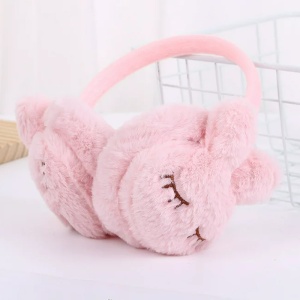 Acoperitori pentru urechi, protectie impotriva frigului, model casti pentru copii, tematica sleepy bunny, marime universala, roz deschis - Img 4