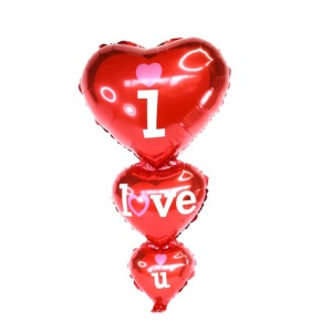 Balon 3 inimi „I Love You“ iubire, decor indragostiti, 98 cm, rosu - Img 2