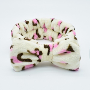 Bentita cosmetica machiaj, elastica, model animal print, bej cu imprimeu roz, marime standard - Img 2